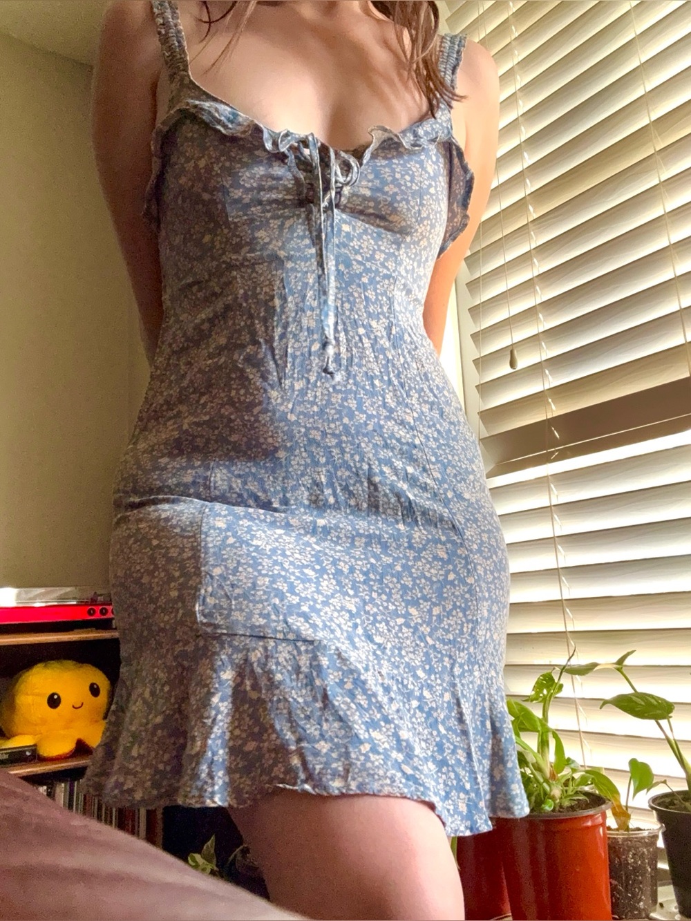 AE Blue Floral Sweetheart Dress